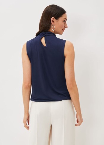 Phase Eight Reign Twist Neck Shirts Blue USA | 5217893-ON